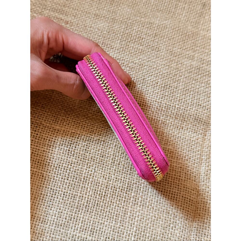 Coach Polka Dot Zip Around Accordion Wallet ID Card Case White Pink Patent Small - Picture 4 of 11